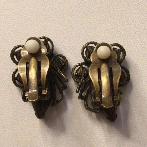 Clear Crystal Rhinestone and Black Clip- On Stud Earrings - Picture 2 of 2